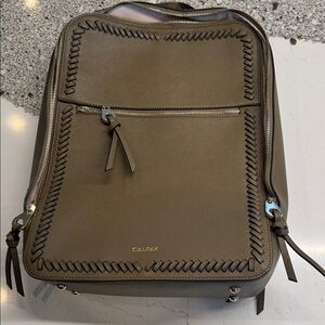 Calpak Olive Green Leather Backpack
